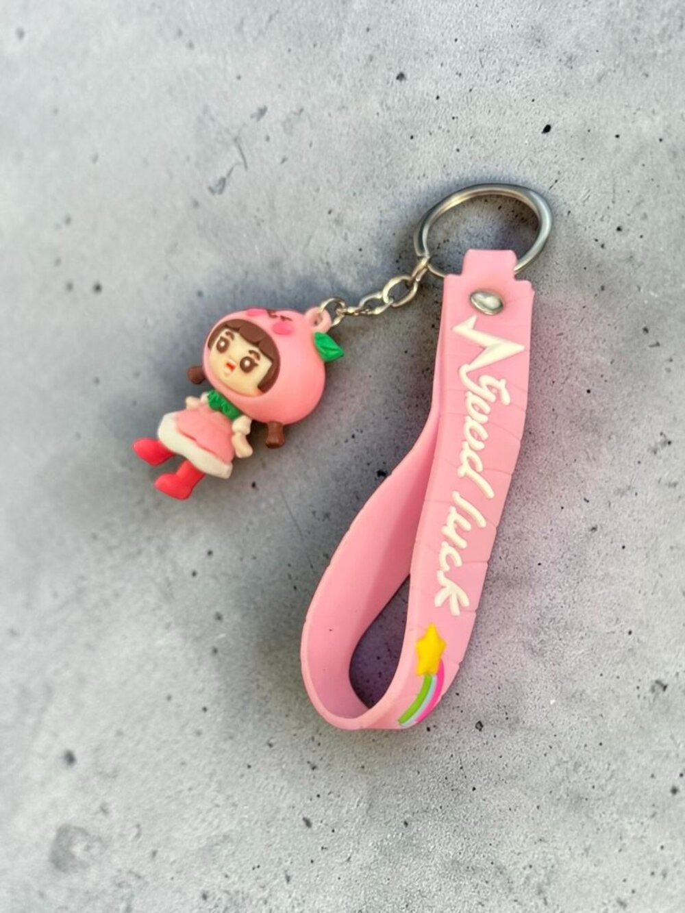 Cute Pink Peach Girl Wristlet Keychain Kawaii Silicone Strap NWOT
